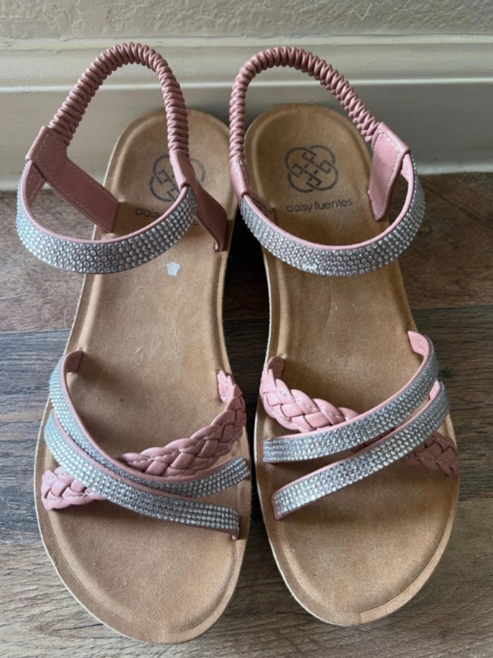 Daisy Fuentes Blush Pink Braided & Rhinestone Slingback Sandals Size 7M